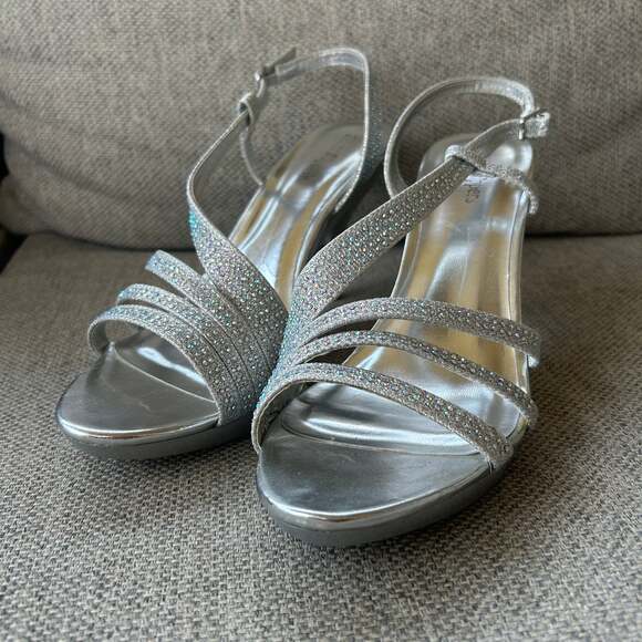 Silver Slipper Sparkly Rhinestone Slingback Heels - Picture 1 of 4